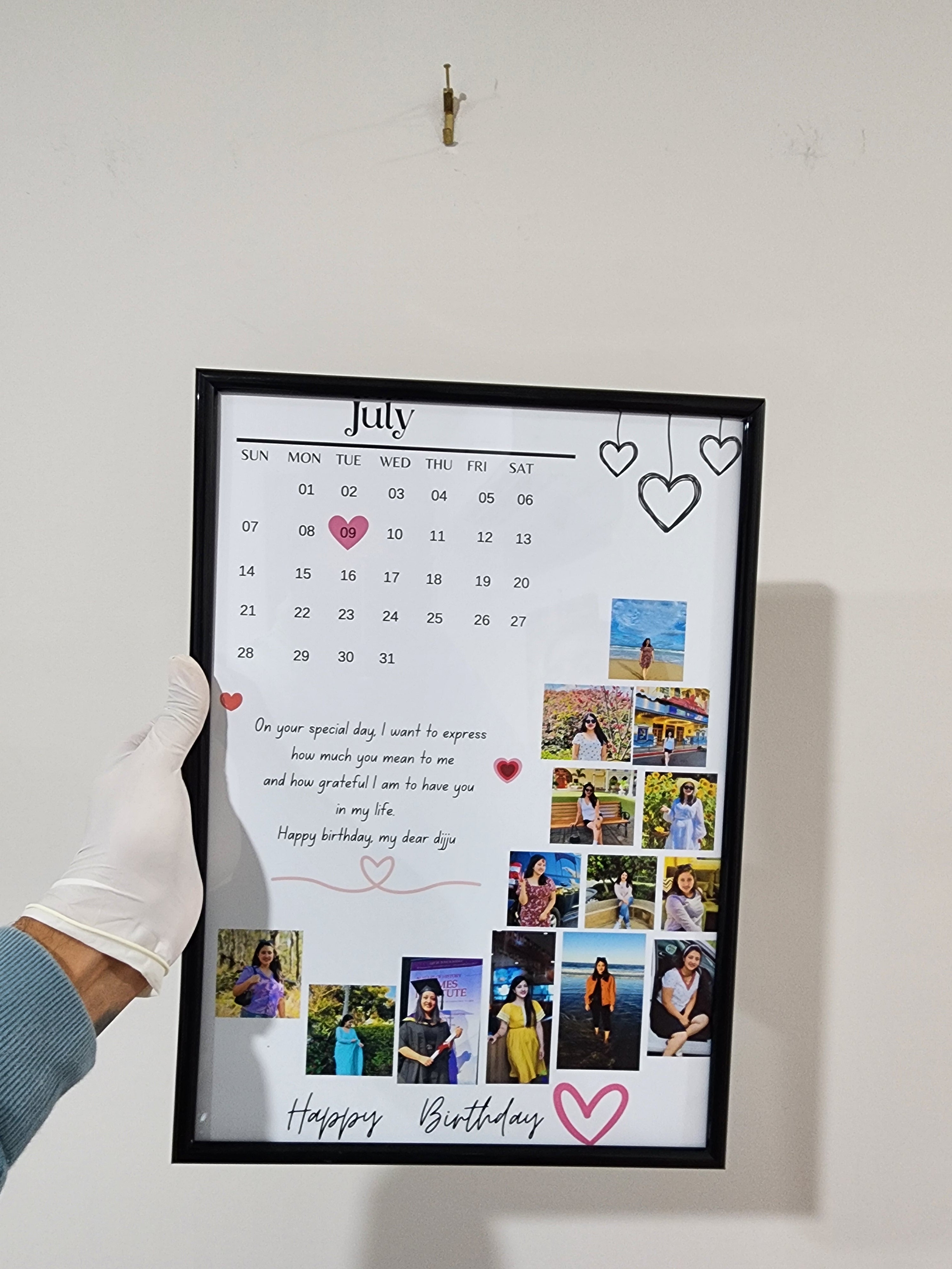 Photo Collage with Calendar and Personalized notes for Birthday, Anniversary, Special Occassion