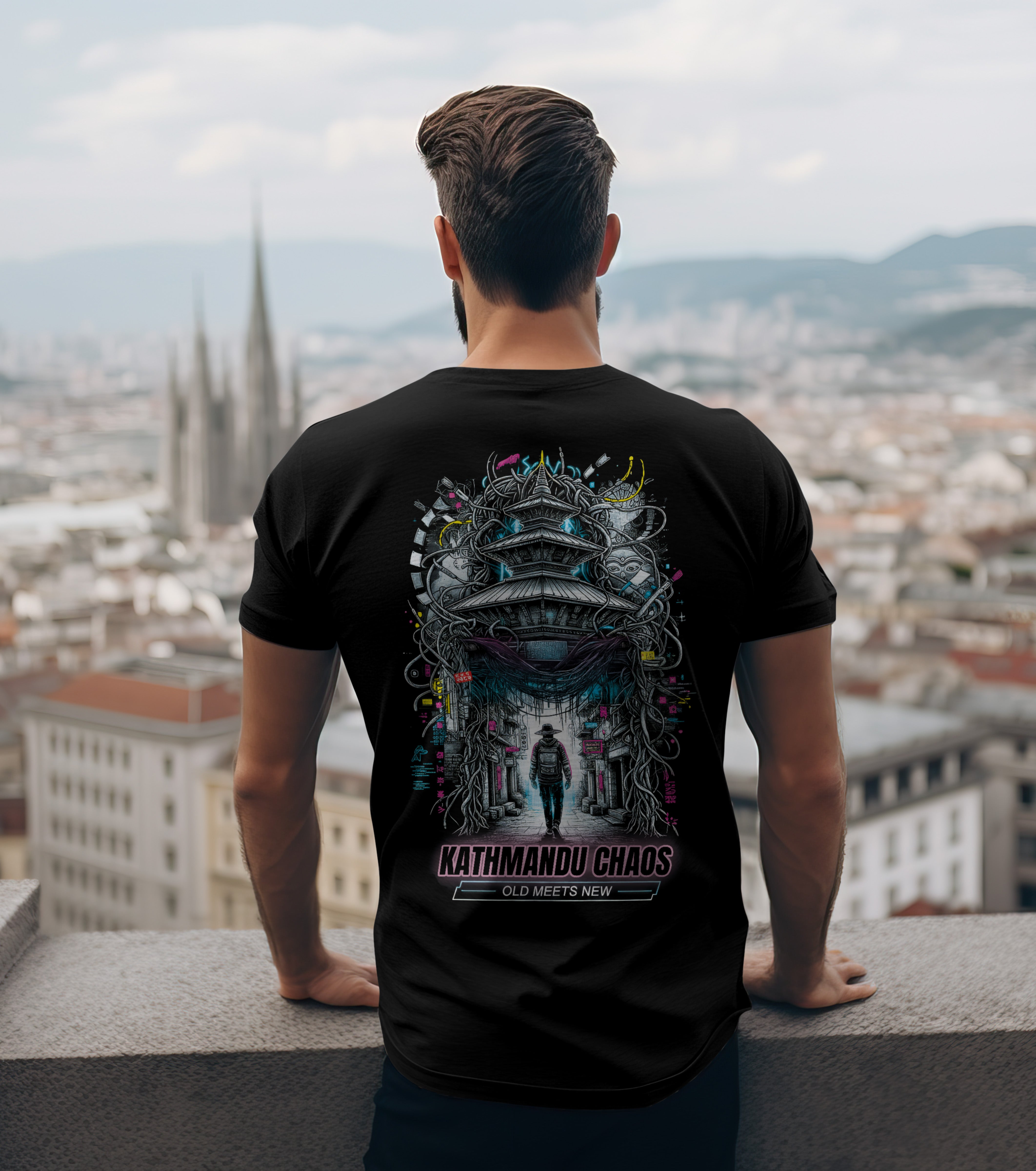Kathmandu Chaos – Nepali Printed T-Shirt in Australia