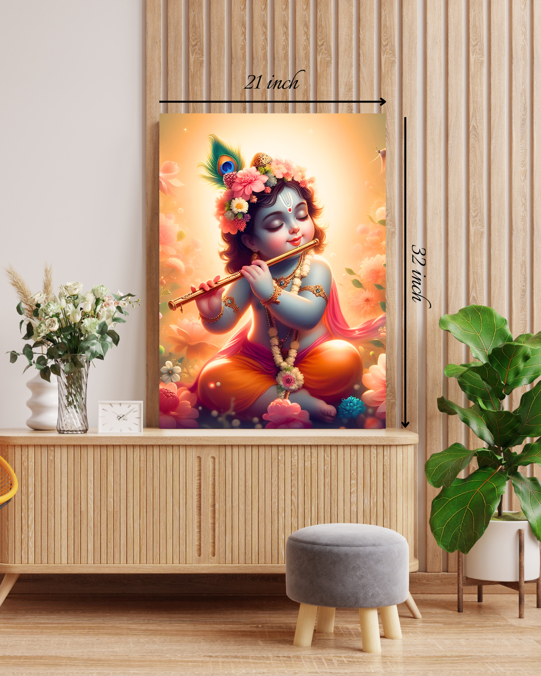 Baby Krishna With Flute Canvas Print – High Quality Hindu God Wall Art