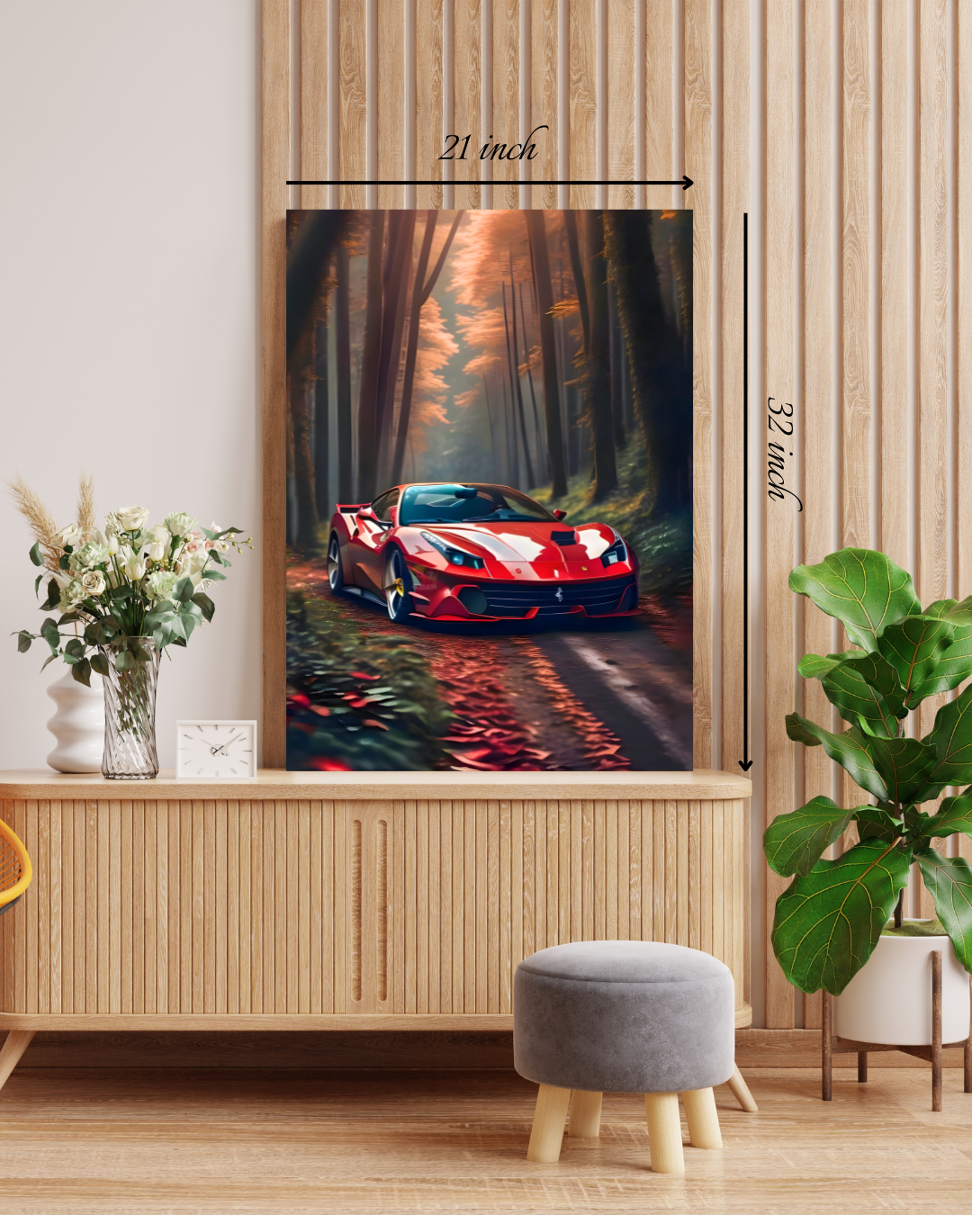 Red Sports Car in a Mystical Forest Canvas Print – High Quality Canvas Print