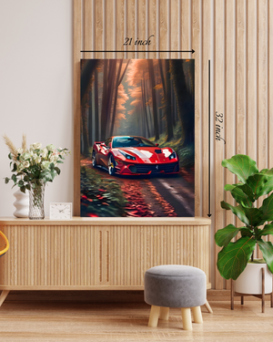 Red Sports Car in a Mystical Forest Canvas Print – High Quality Canvas Print