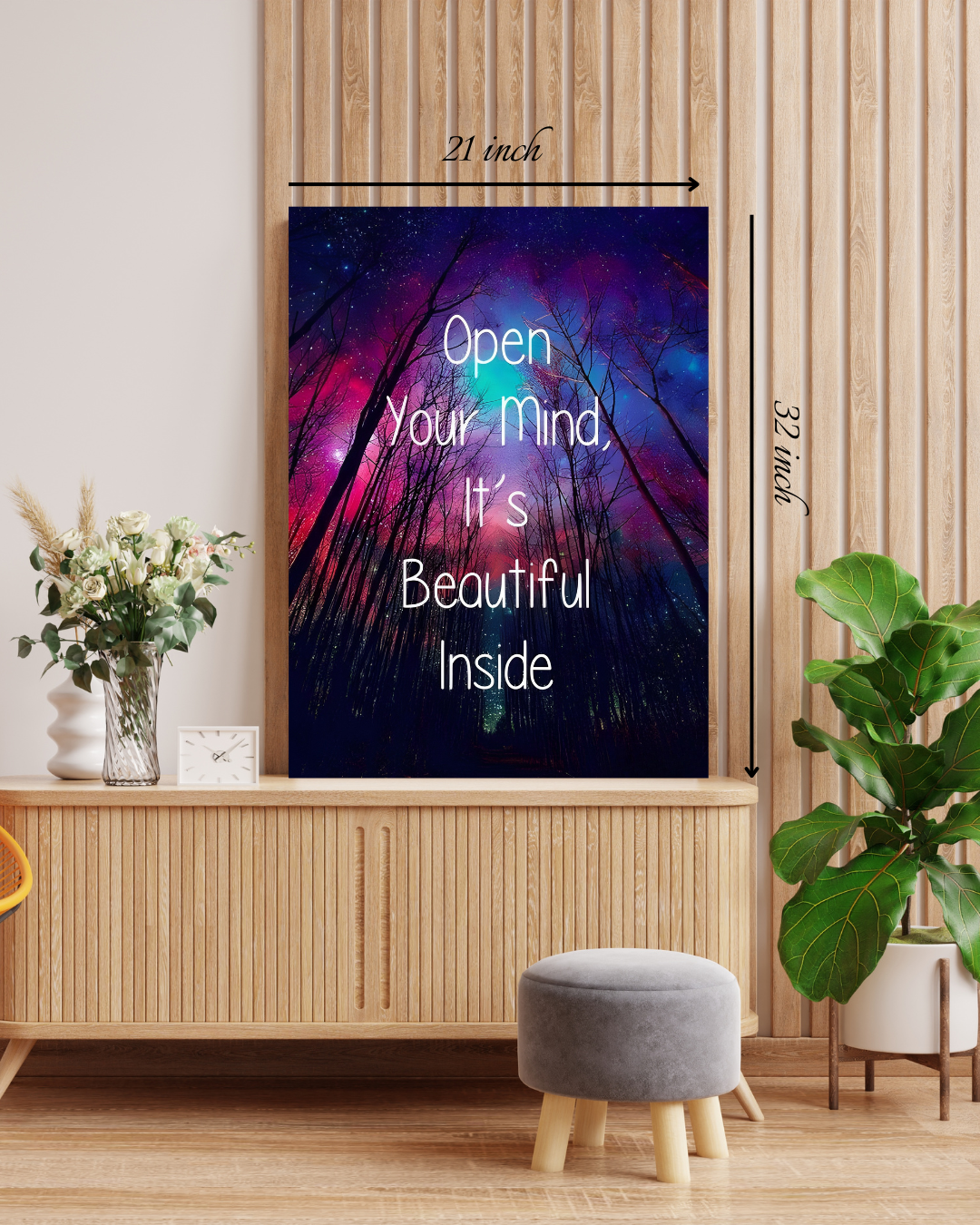 "Open Your Mind It's Beautiful Inside" Motivational Quote – High Quality Wall Art