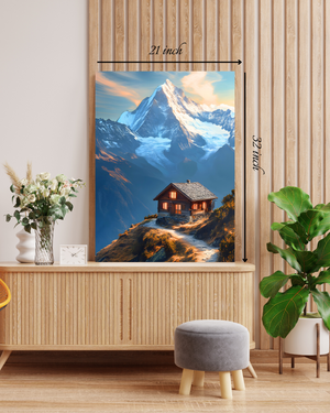 Cozy Cabin & Majestic Mountain Canvas Print – Beautiful Nature Canvas Print