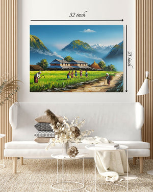 Vibrant Himalayan Village Life Canvas Print – High Quality Wall Art