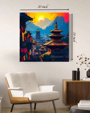 Sunset Over Nepalese Temples' Canvas Print – High Quality Wall Art