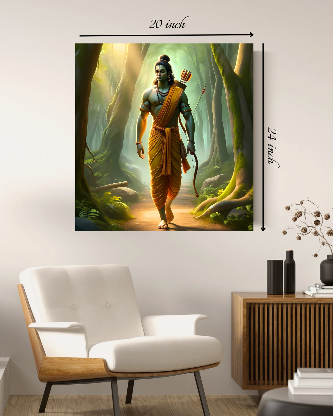 Lord Rama in the Enchanted Forest Canvas Print – High Quality Hindu God Wall Art