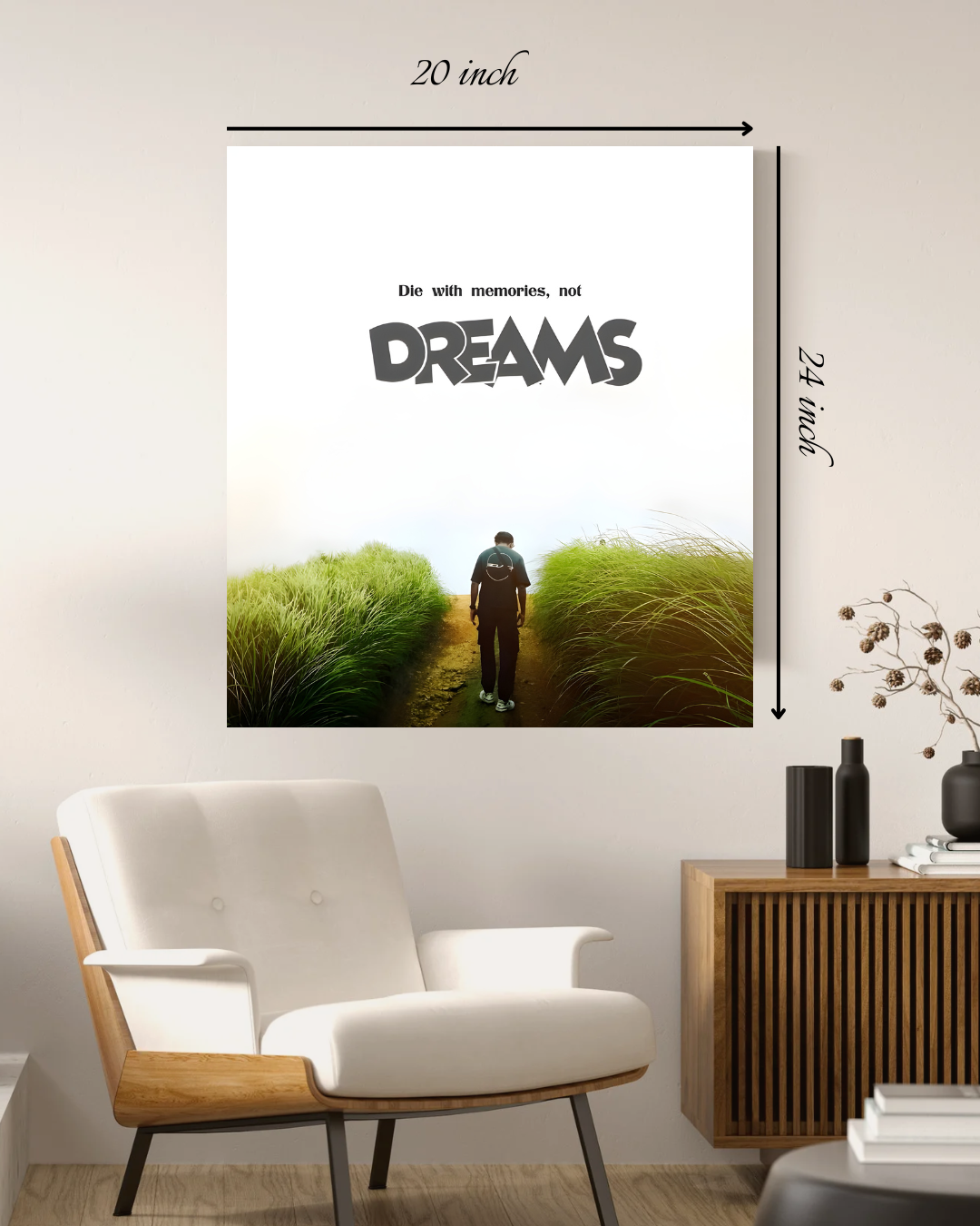 "Die with Memories, Not Dreams" Motivational Quote – High Quality Wall Art