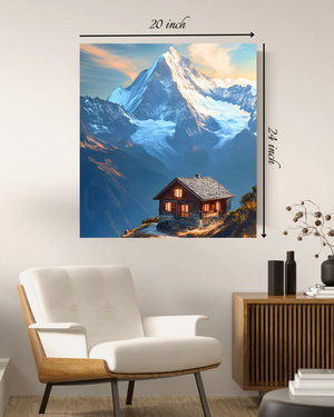 Cozy Cabin & Majestic Mountain Canvas Print – Beautiful Nature Canvas Print