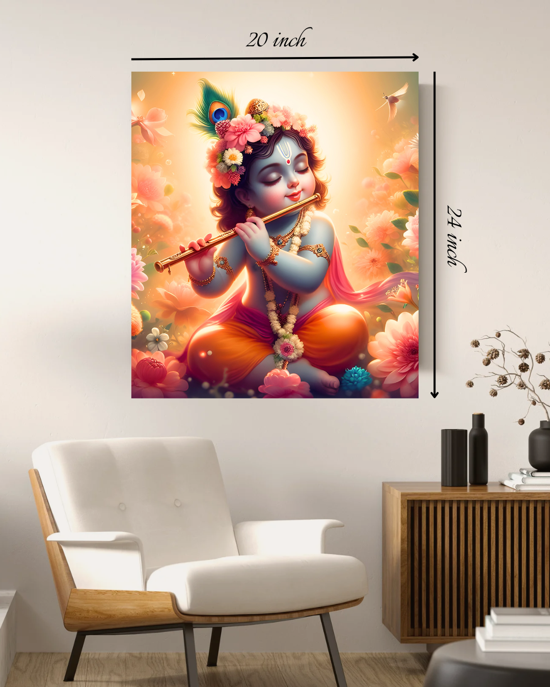 Baby Krishna With Flute Canvas Print – High Quality Hindu God Wall Art
