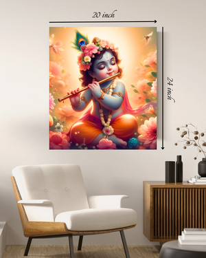 Baby Krishna With Flute Canvas Print – High Quality Hindu God Wall Art