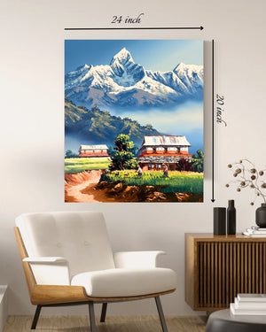 Serene Machhapuchhre Village Canvas Print – High Quality Wall Art
