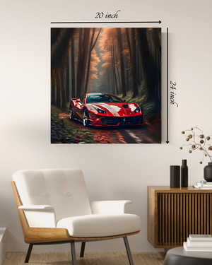 Red Sports Car in a Mystical Forest Canvas Print – High Quality Canvas Print