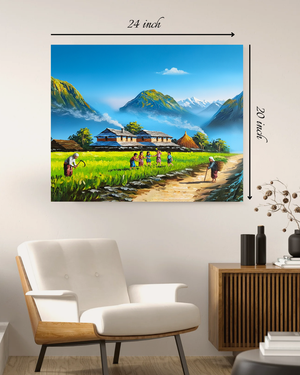 Vibrant Himalayan Village Life Canvas Print – High Quality Wall Art