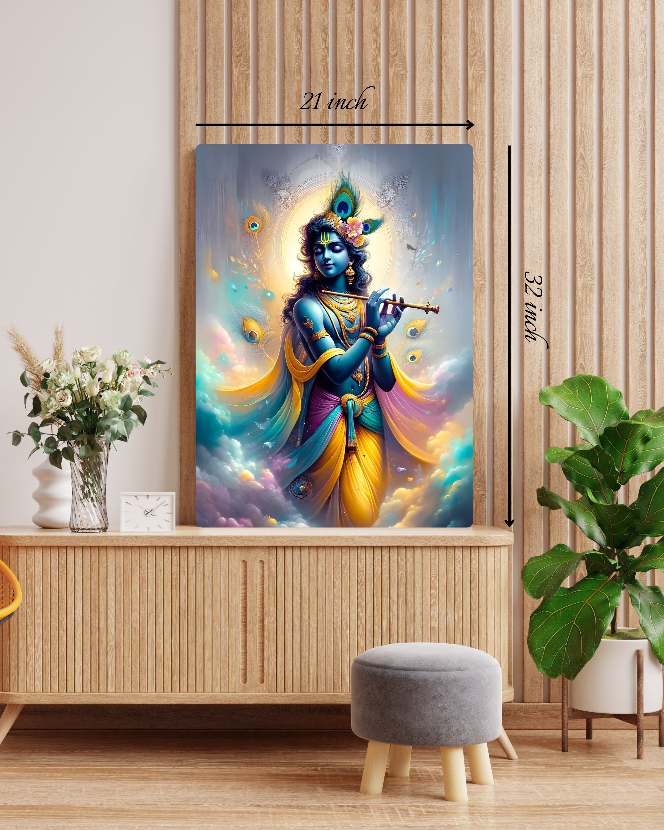 Krishna with Flute in a Peaceful Scene Canvas Print