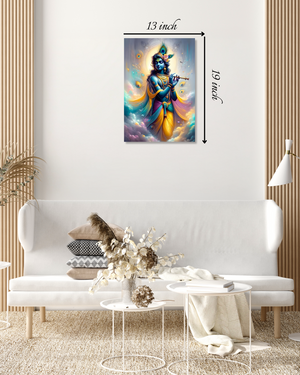 Krishna with Flute in a Peaceful Scene Canvas Print