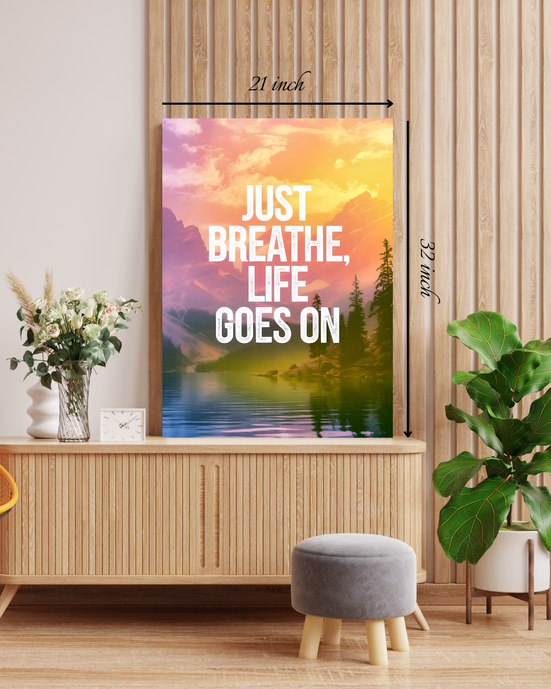 Just Breathe, Life Goes On: Motivational Quote Canvas Print – High Quality Wall Art