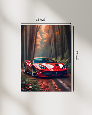 Red Sports Car in a Mystical Forest Canvas Print – High Quality Canvas Print